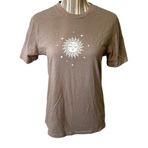 Positive Graphic Tee Small Tan White Print Sun Feel Your Feelings Self-Care